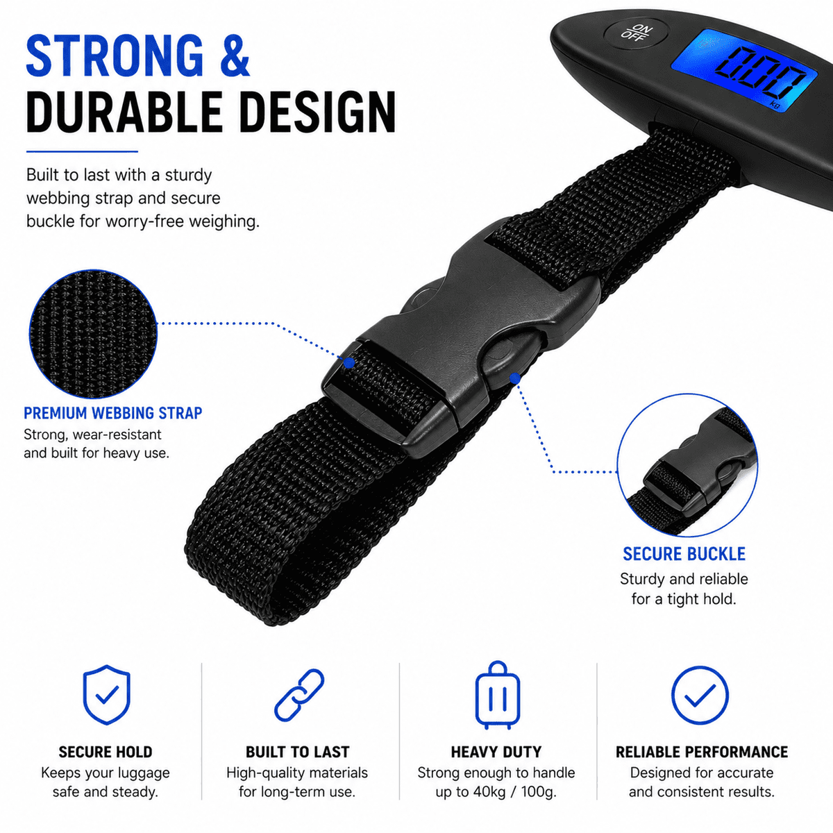 Digital Hanging Luggage Scale with Backlit Display, Weighs up to 88 lb - Image 4