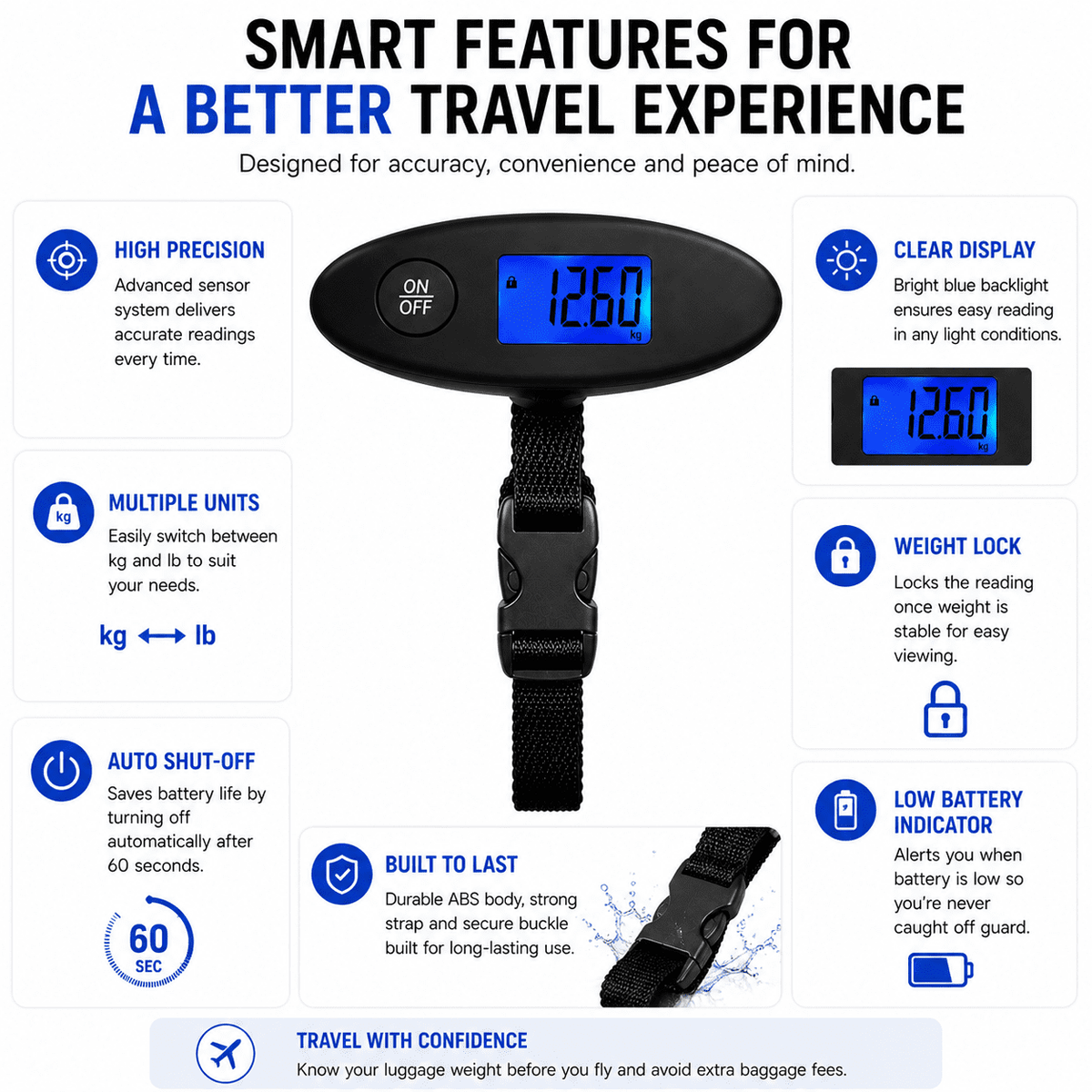 Digital Hanging Luggage Scale with Backlit Display, Weighs up to 88 lb - Image 6