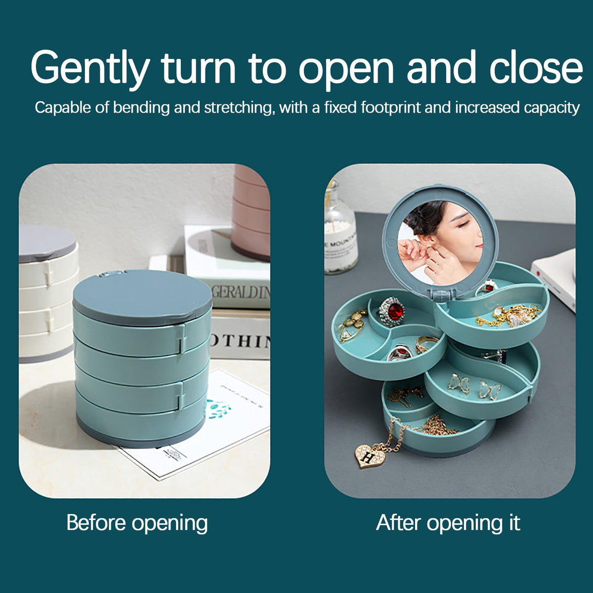 Rotating Earring Box with Tiered Compartments for Studs, Hoops and Small Jewelry - Image 4