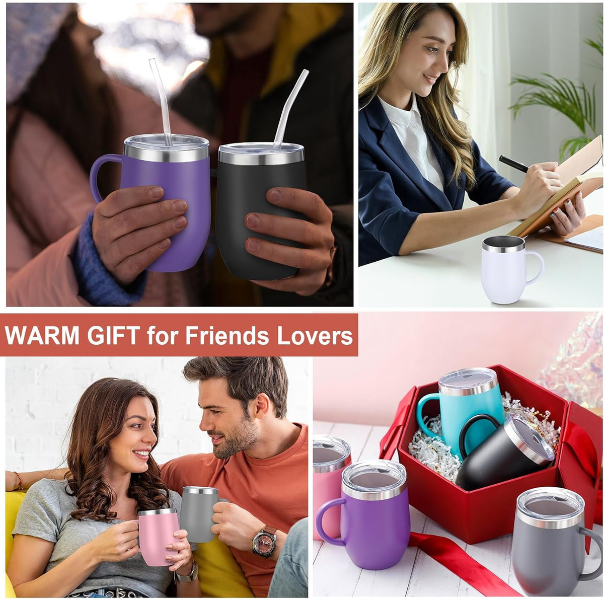 Insulated 12 oz Coffee Mug with Handle and Sliding Lid, Double-Wall Steel - Image 5