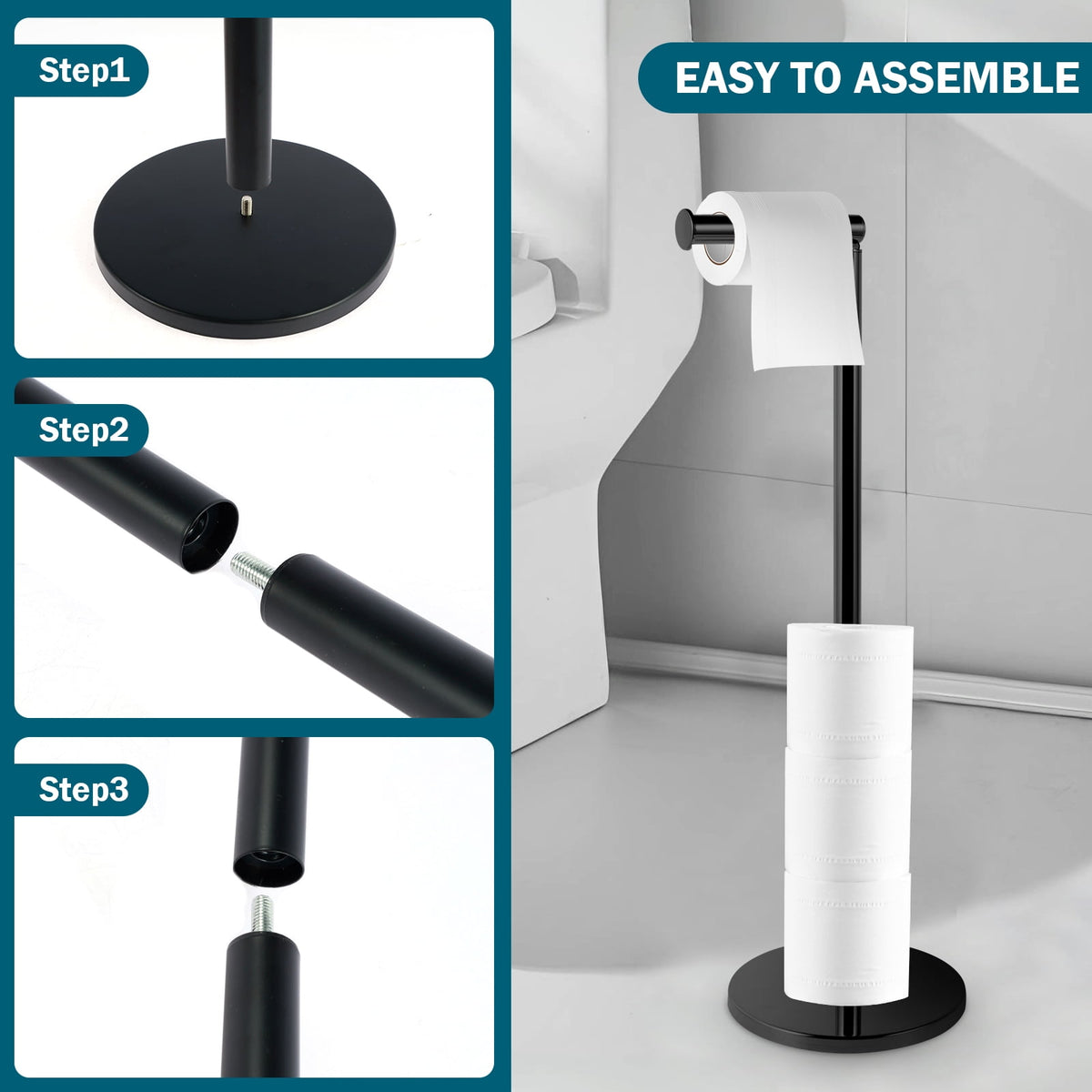Free-Standing Toilet Roll Holder with Top Shelf in Polished Stainless Steel - Image 3