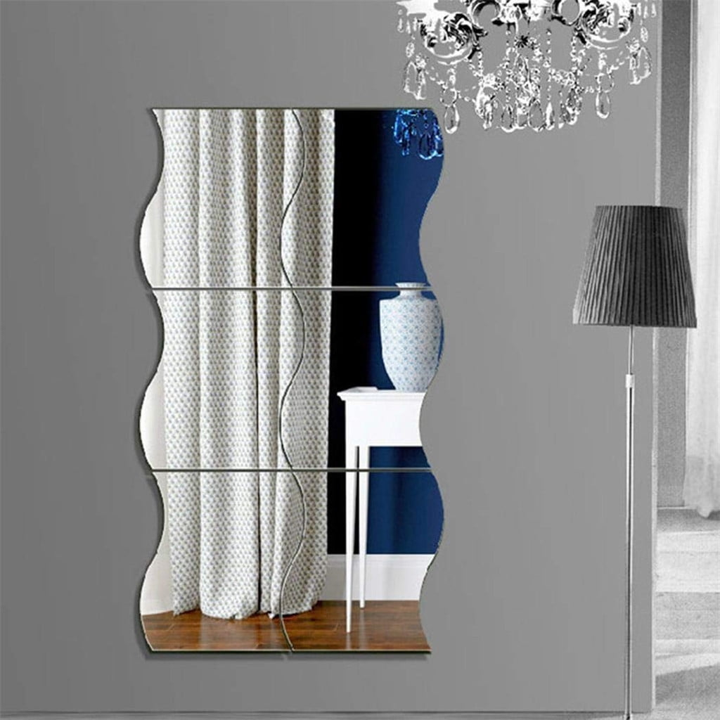 Wavy Acrylic Mirror Wall Stickers, Six Frameless Panels at 4.7 by 3.9 Inches - Image 2
