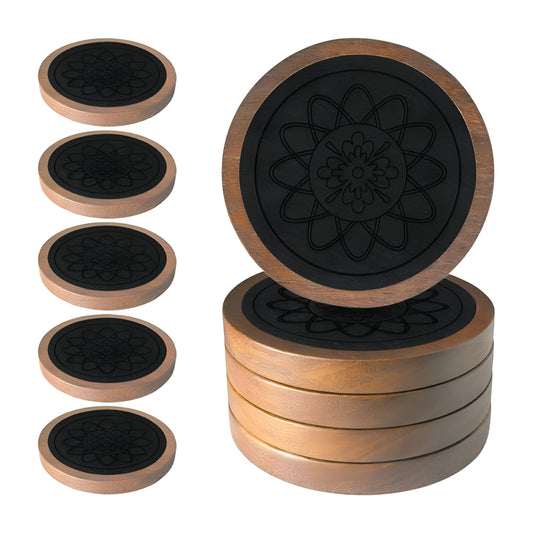 Wooden Coasters with Felt Backing, Set of Five in Black